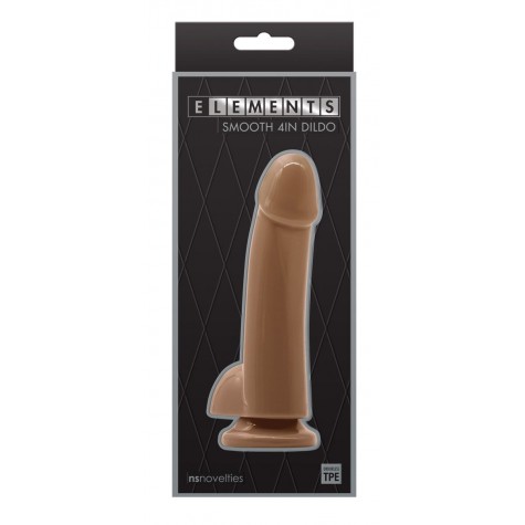 Кофейный гладкий фаллоимитатор на присоске с мошонкой Smooth 4 Inch Dildo - 14,6 см.